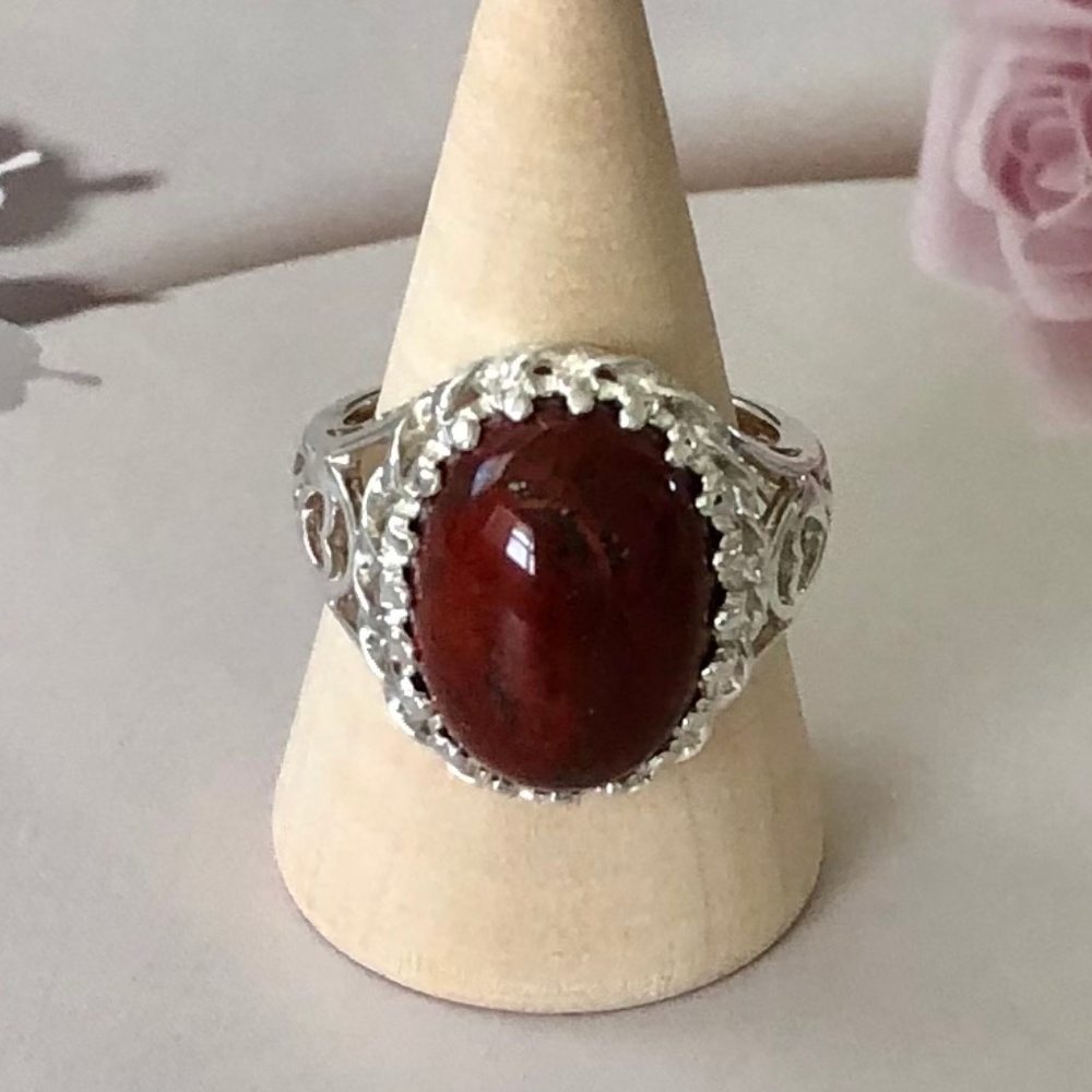 Genuine RED JASPER 💎 Oval Ring .925 Sterling Silver